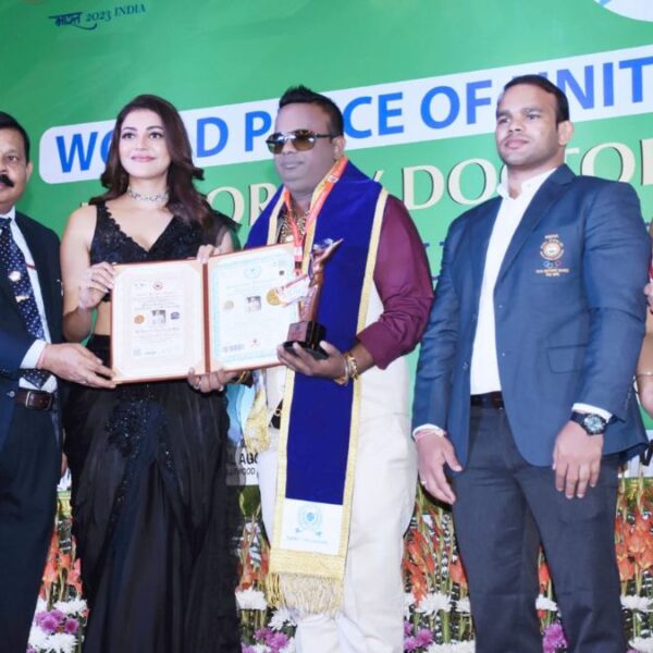 Businessman Dr. Nikesh Tarachand Jain Madhani Received Honorary Doctorate Degree and Business Award from Kajal Aggarwal and Narsingh Pancham Yadav