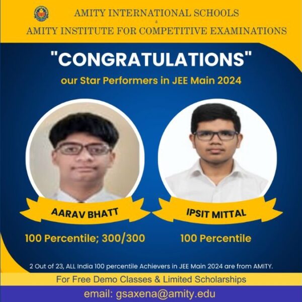JEE Main 2024 Result: AICE Dominates in Delhi and Haryana; 23 Students Score 100 Percentile, 2 (Aarav & Ipsit) from AICE Hit the Perfect Mark; One with perfect 300 marks