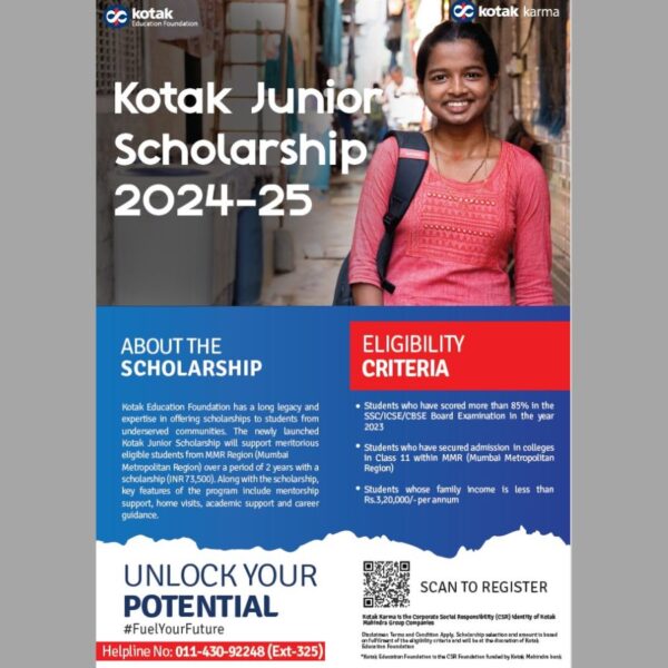 Kotak Education Foundation announces 1000 scholarships under Kotak Junior Scholarship Programme for 10th+ Students in Mumbai