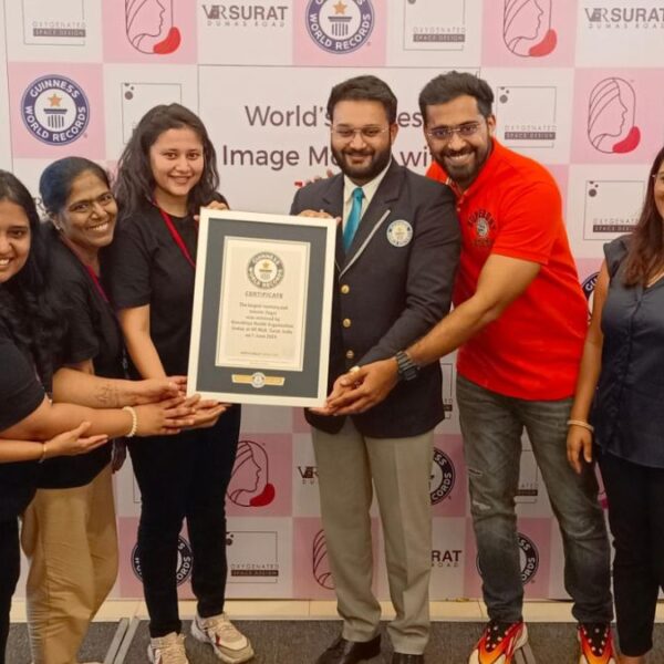 Another world record attempt in Surat: World’s largest mosaic image of 200 sq mt made using 18,400 sanitary pads